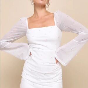 Lulu's White Long Sleeve Dress with Sheer Accents